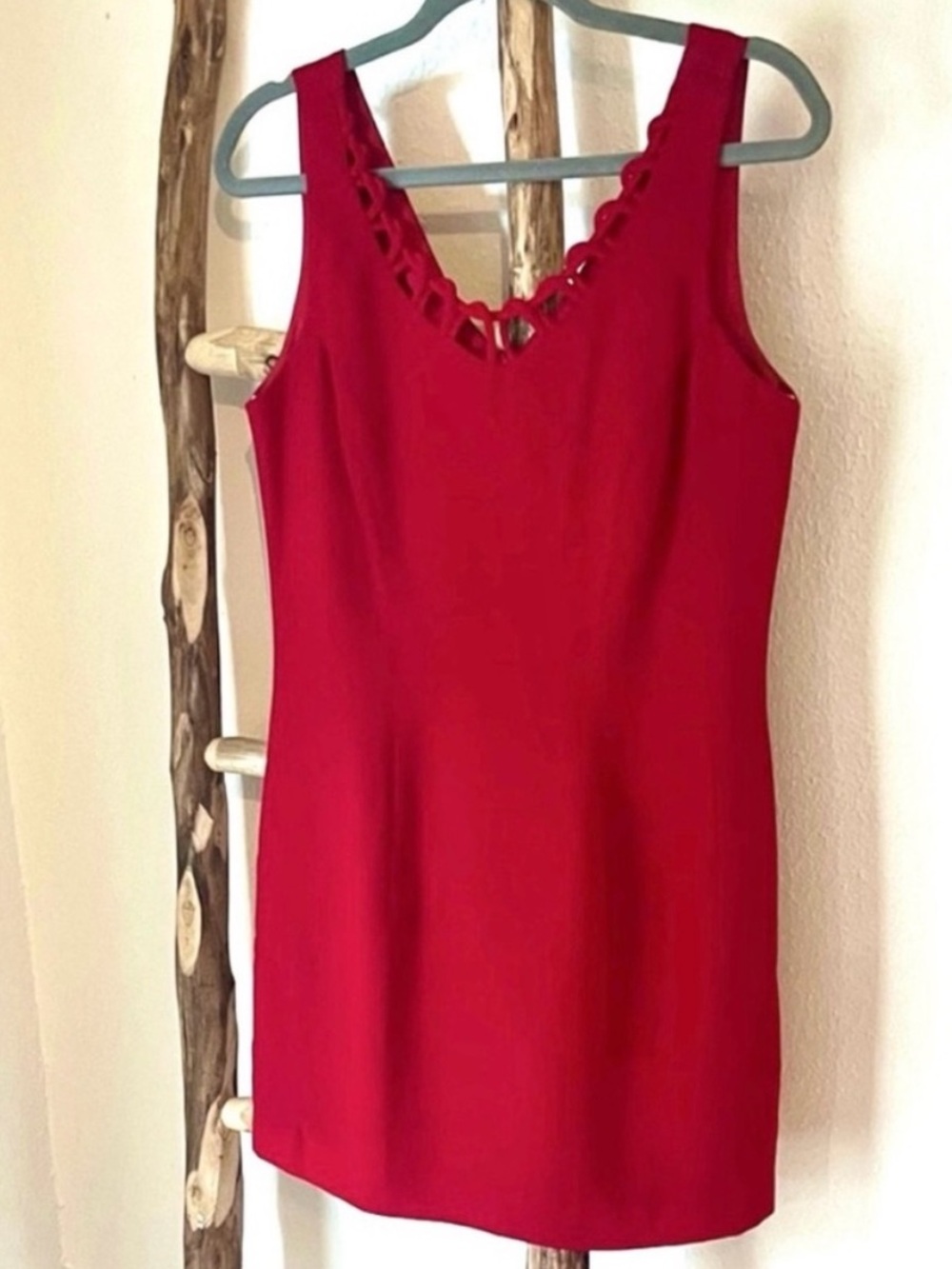 Vintage CDC Red Corded Cutout Fitted V-Neck Mini Little Red Dress Medium